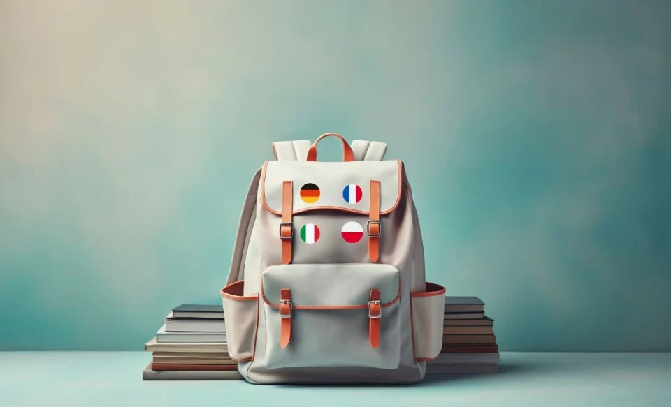 NA IMAGEM TEM LIVROS E UMA MOCHILA EM CIMA DA MESA.