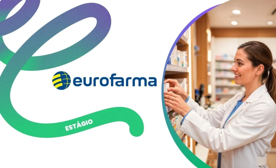 NO CENTRO DA IMAGEM TEM A LOGOMARCA DA EMPRESA EUROFARMA, NO LADO DIREITO DA IMAGEM, TEM UMA FOTO COM UMA MULHER PEGANDO REMÉDIO NA PRATILEIRA DA FARMÁCIA.