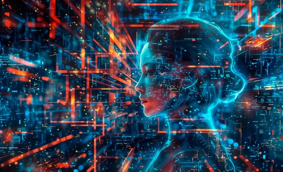 imagem de uma mulher feita que referencia a inteligência artificial