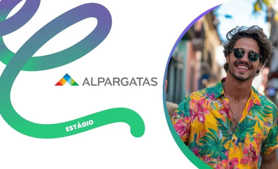 NA IMAGEM TEM A LOGOMARCA DA EMPRESA ALPARGATAS, E UMA FOTO DE UM JOVEM COM ESTILO DE PRAIA NAS RUAS DE UMA CIDADE.