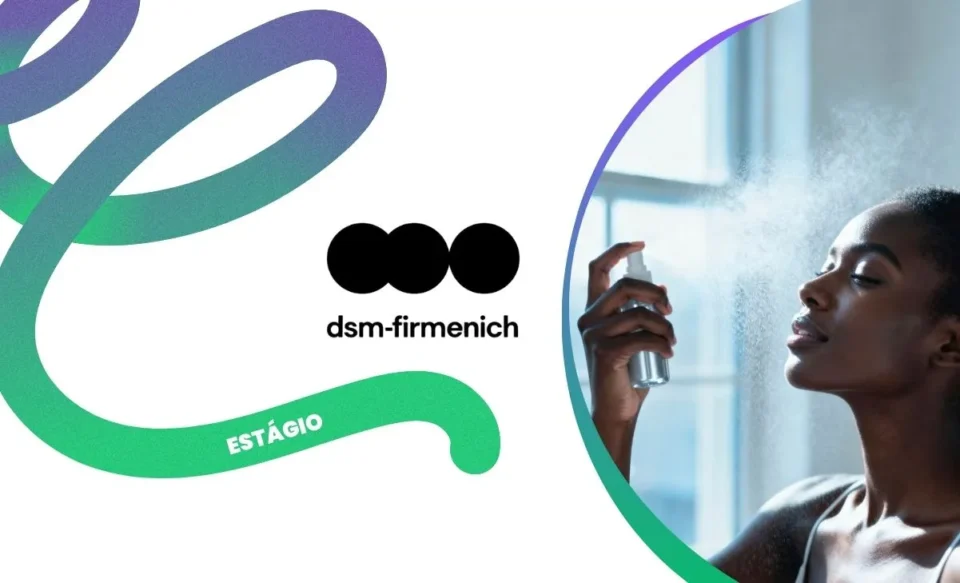 NA IMAGEM TEM A LOGOMARCA DA EMPRESA E AO LADO UMA FOTO DE UMA MULHER USANDO UM PERFUME