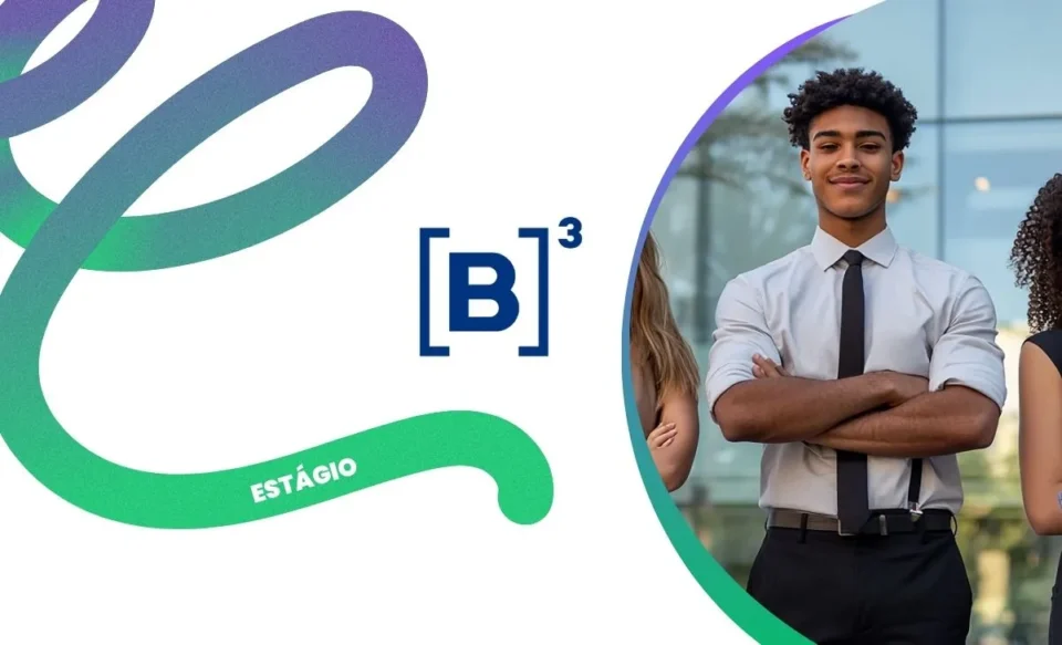NA IMAGEM TEM A LOGOMARCA DA B3 E UMA IMAGEM DE UM UNIVERSITÁRIO