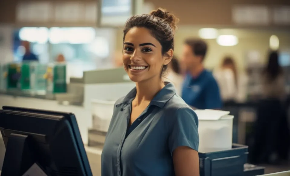 na imagem mostra uma trainee em seu ambiente de trabalho