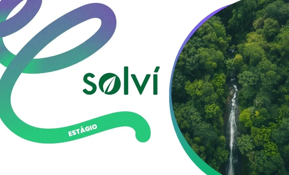 na imagem tem a logomarca da empresa solví e uma foto de uma floresta.