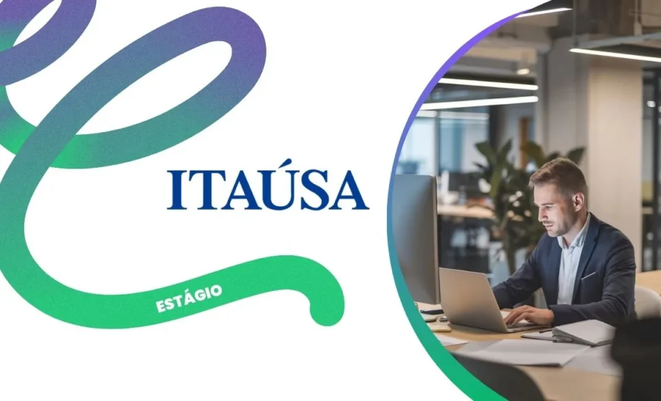 na imagem traz a logomarca da itaúsa e uma foto de um homem em seu ambiente de trabalho