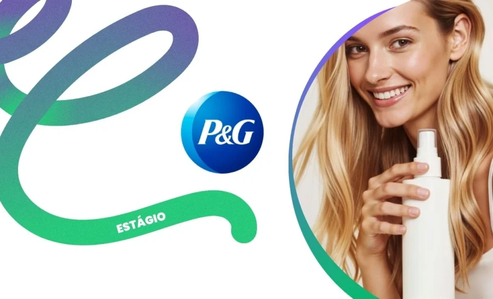 NA IMAGEM TEM A LOGOMARCA DA P&G E UM FOTO DE UMA MULHER SEGURANDO UM SHAMPOO