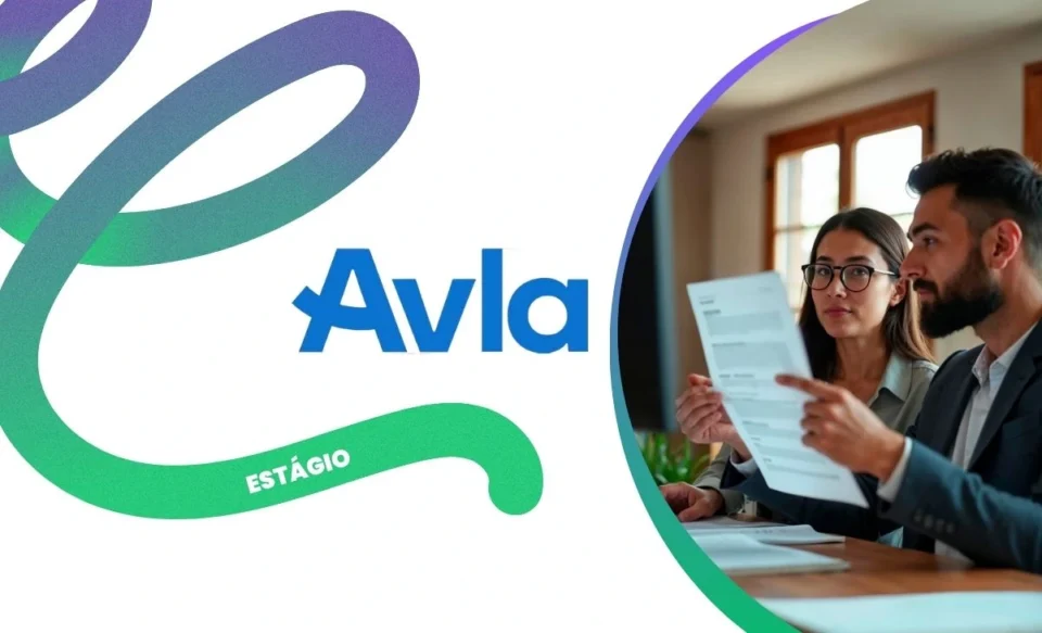 NA IMAGEM TEM A LOGOMARCA DA EMPRESA AVLA E DOIS TRABALHADORES DE SEGUROS.