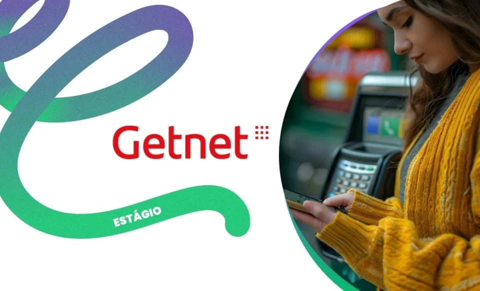 na imagem tem a logomarca da getnet e foto de uma mulher usando a rede de cartões.