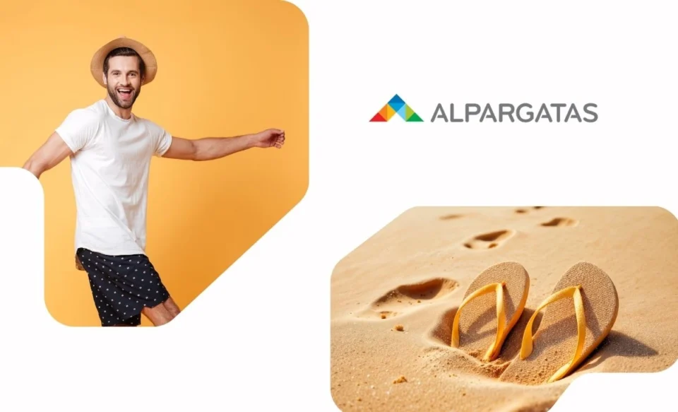 NA IMAGEM UM TRAINEE ESTÁ NA PRAIA USANDO HAVAIANAS